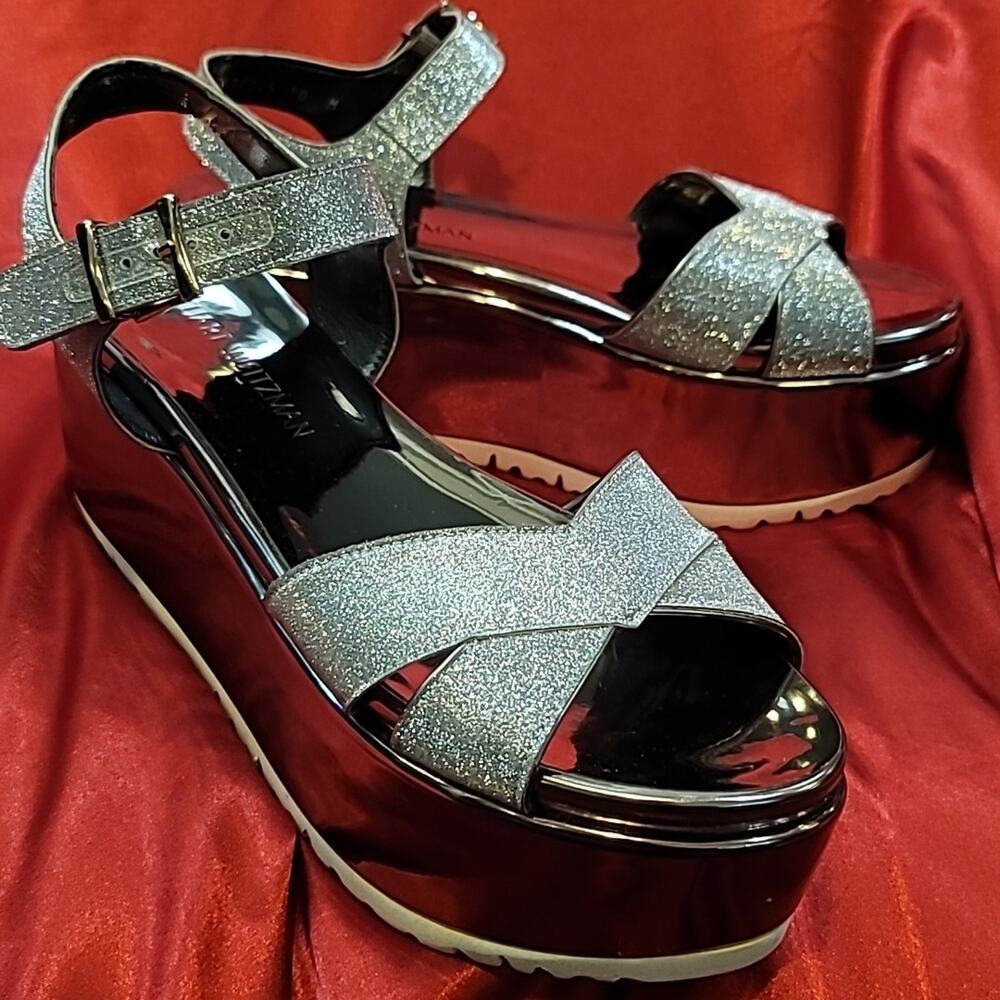 STUART WEITZMAN 🔥RARE🔥 NEW sz10 Crosspath Pewter Glitterati Platform San…